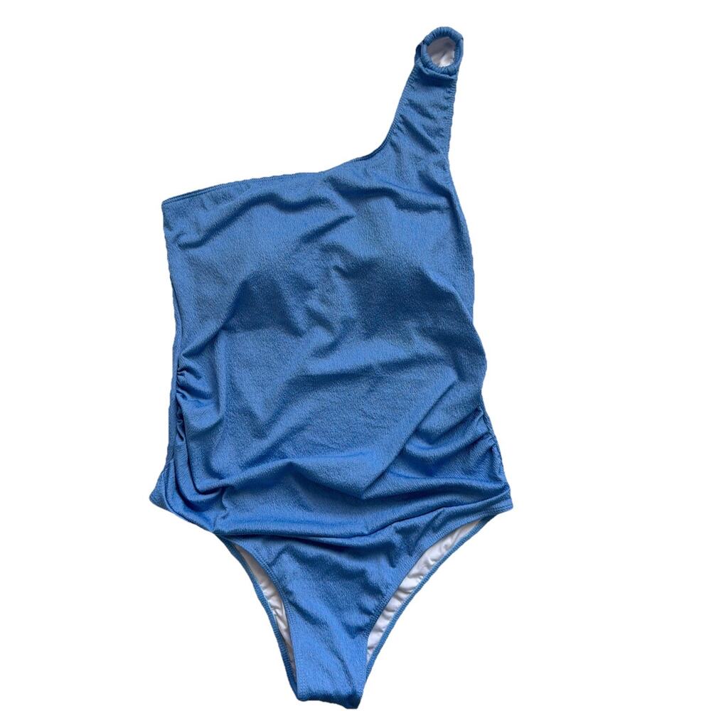 Summer Mae Maternity Swimsuit NWT XL Blue One Shoulder Ring One Piece Ruched - Picture 3 of 12
